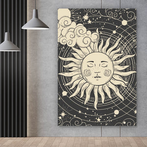 Aluminiumbild Sonne und Mond vereint Boho Style Hochformat
