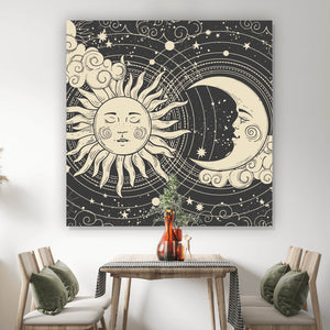 Aluminiumbild Sonne und Mond vereint Boho Style Quadrat