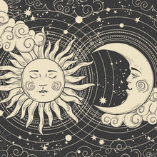 Lade das Bild in den Galerie-Viewer, Aluminiumbild Sonne und Mond vereint Boho Style Quadrat
