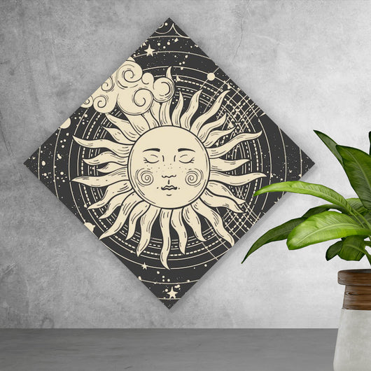 Aluminiumbild Sonne und Mond vereint Boho Style Raute
