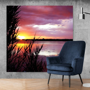 Leinwandbild Sonnenuntergang am Strand Quadrat