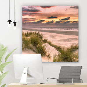 Acrylglasbild Sonnenuntergang über den Dünen Quadrat