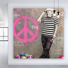 Lade das Bild in den Galerie-Viewer, Aluminiumbild Spanischer Maler mit Friedenssymbol Quadrat

