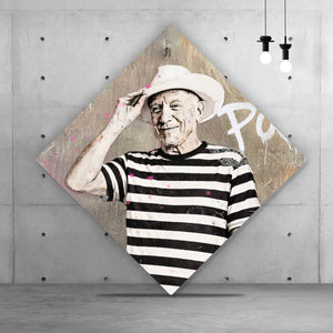 Aluminiumbild gebürstet Spanischer Maler mit Friedenssymbol Raute