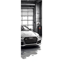 Lade das Bild in den Galerie-Viewer, Poster Sportwagen in einer Werkstatt vor Garagentor Panorama Hoch

