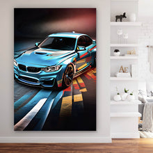 Lade das Bild in den Galerie-Viewer, Aluminiumbild gebürstet Sportwagen in farbenfroher dynamischer Komposition Hochformat
