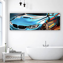 Lade das Bild in den Galerie-Viewer, Aluminiumbild Sportwagen in farbenfroher dynamischer Komposition Panorama
