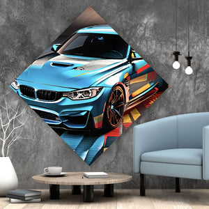 Acrylglasbild Sportwagen in farbenfroher dynamischer Komposition Raute