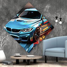 Lade das Bild in den Galerie-Viewer, Aluminiumbild Sportwagen in farbenfroher dynamischer Komposition Raute

