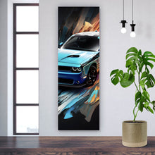 Lade das Bild in den Galerie-Viewer, Aluminiumbild Sportwagen mit abstrakten Hintergrund Panorama Hoch

