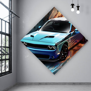 Acrylglasbild Sportwagen mit abstrakten Hintergrund Raute