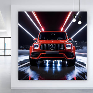 Leinwandbild Sportwagen mit futuristischen Lichteffekten bei Nacht Quadrat