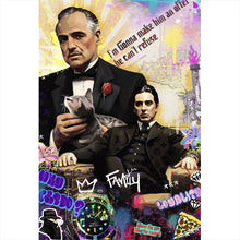 Lade das Bild in den Galerie-Viewer, Leinwandbild Stilvolle Collage der Pate Pop Art Hochformat
