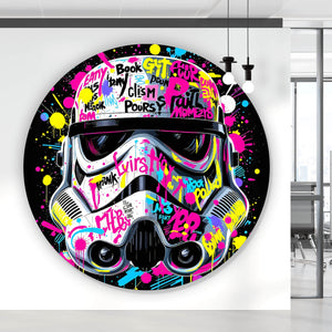 Aluminiumbild Stormtrooper Helm Graffiti Kreis