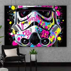 Aluminiumbild Stormtrooper Helm Graffiti Querformat