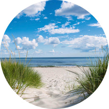 Lade das Bild in den Galerie-Viewer, Aluminiumbild gebürstet Strand mit beruhigendem Meerblick Kreis
