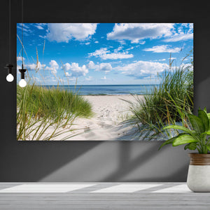 Leinwandbild Strand mit beruhigendem Meerblick Querformat