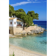 Lade das Bild in den Galerie-Viewer, Leinwandbild Strandhaus am Meer Mallorca Hochformat
