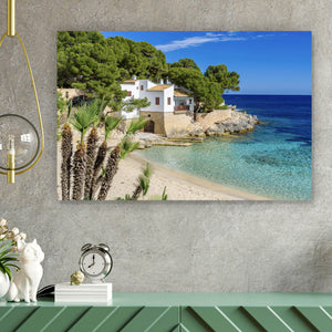 Aluminiumbild gebürstet Strandhaus am Meer Mallorca Querformat