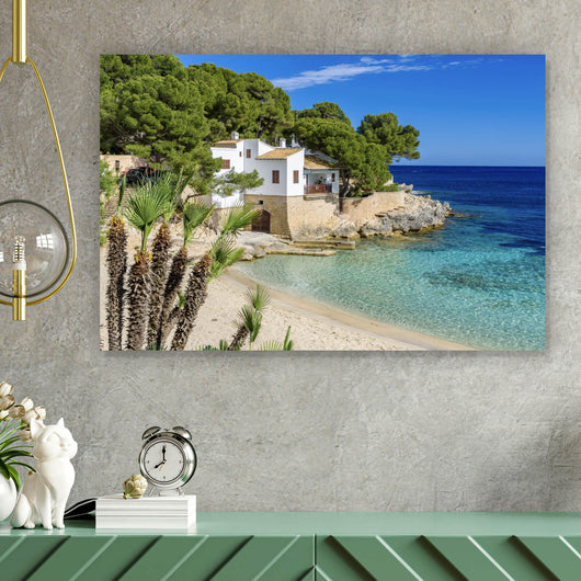 Acrylglasbild Strandhaus am Meer Mallorca Querformat