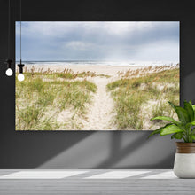 Lade das Bild in den Galerie-Viewer, Leinwandbild Strandweg zwischen Dünen unter wolkigem Himmel Querformat
