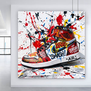 Aluminiumbild Street Art Sneaker mit auffälligem Graffiti Quadrat