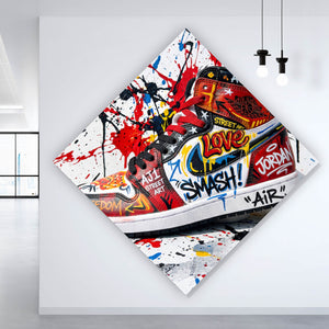 Acrylglasbild Street Art Sneaker mit auffälligem Graffiti Raute