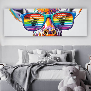Aluminiumbild Stylische Giraffe mit moderner Sonnenbrille Panorama