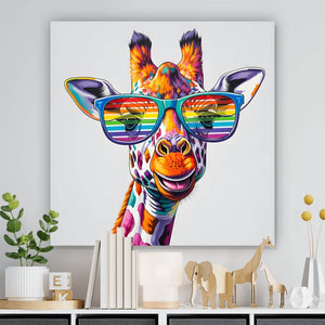 Acrylglasbild Stylische Giraffe mit moderner Sonnenbrille Quadrat