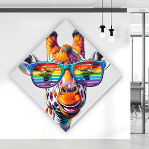 Aluminiumbild Stylische Giraffe mit moderner Sonnenbrille Raute