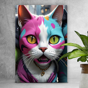 Spannrahmenbild Stylische Katzen Digital Art Hochformat