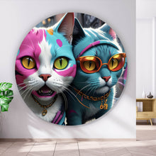 Lade das Bild in den Galerie-Viewer, Aluminiumbild gebürstet Stylische Katzen Digital Art Kreis
