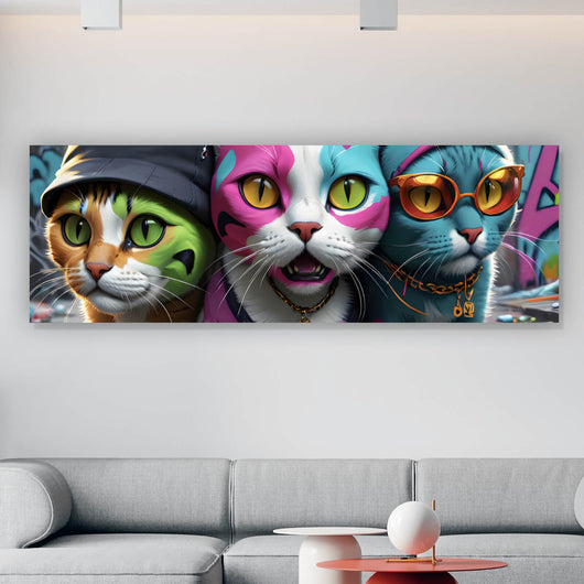 Spannrahmenbild Stylische Katzen Digital Art Panorama