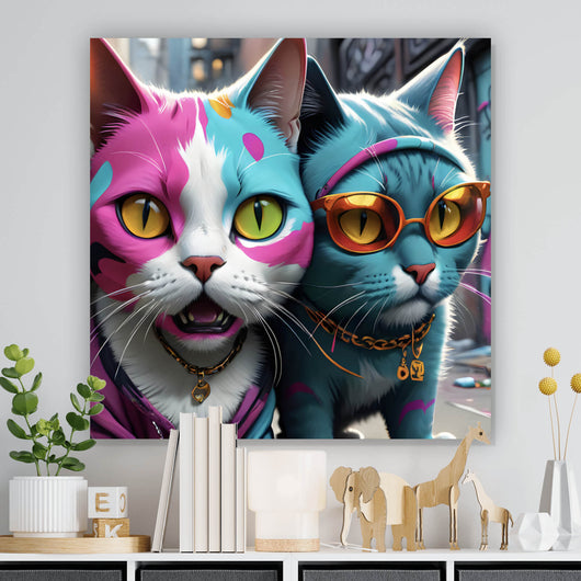 Acrylglasbild Stylische Katzen Digital Art Quadrat
