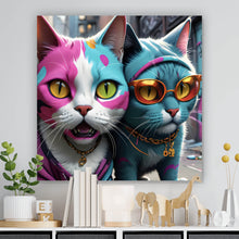 Lade das Bild in den Galerie-Viewer, Aluminiumbild Stylische Katzen Digital Art Quadrat

