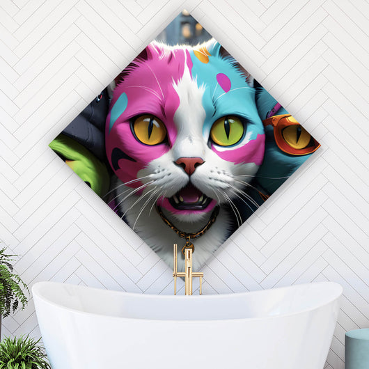 Aluminiumbild Stylische Katzen Digital Art Raute