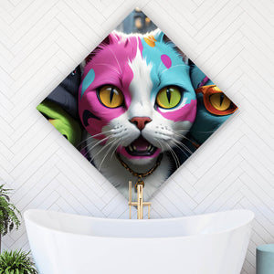 Aluminiumbild gebürstet Stylische Katzen Digital Art Raute