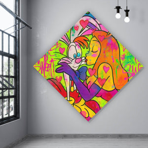 Aluminiumbild Süßes Pop Art Liebespaar Raute