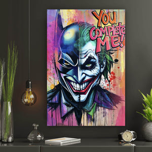 Leinwandbild Superheld und Joker in lebendigen Farben vereint Hochformat