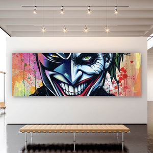Leinwandbild Superheld und Joker in lebendigen Farben vereint Panorama