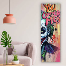 Lade das Bild in den Galerie-Viewer, Leinwandbild Superheld und Joker in lebendigen Farben vereint Panorama Hoch
