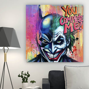 Leinwandbild Superheld und Joker in lebendigen Farben vereint Quadrat
