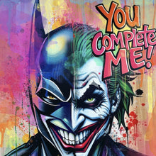 Lade das Bild in den Galerie-Viewer, Acrylglasbild Superheld und Joker in lebendigen Farben vereint Quadrat
