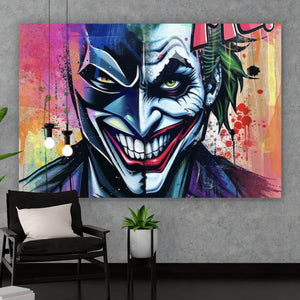Leinwandbild Superheld und Joker in lebendigen Farben vereint Querformat