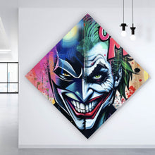 Lade das Bild in den Galerie-Viewer, Leinwandbild Superheld und Joker in lebendigen Farben vereint Raute
