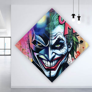 Leinwandbild Superheld und Joker in lebendigen Farben vereint Raute