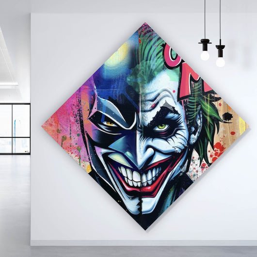 Leinwandbild Superheld und Joker in lebendigen Farben vereint Raute