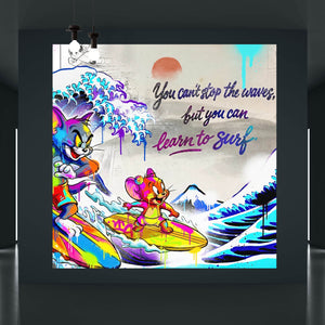 Poster Surfer Cartoon mit Motivationsspruch Quadrat