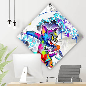 Leinwandbild Surfer Cartoon mit Motivationsspruch Raute