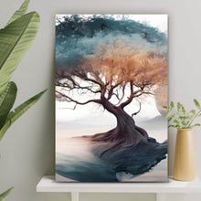 Lade das Bild in den Galerie-Viewer, Aluminiumbild Surrealer Baum im Nebel Hochformat
